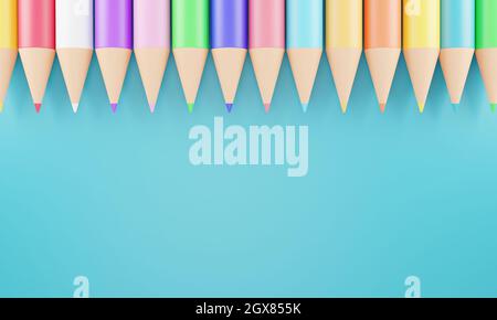 3D rendering back to School background colorful paint blue background per imparare lo studio di uno studente con spazio di copia Foto Stock