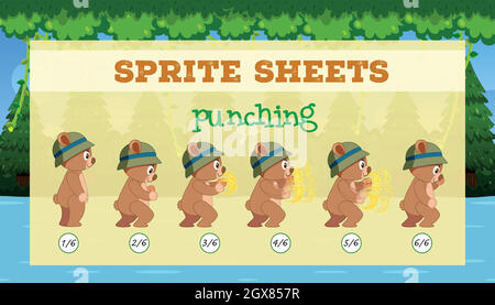 Un modello di gioco sprite sheet punzonatura Illustrazione Vettoriale