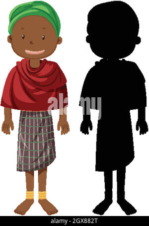 Set di personaggi di tribù africane con la sua silhouette Illustrazione Vettoriale