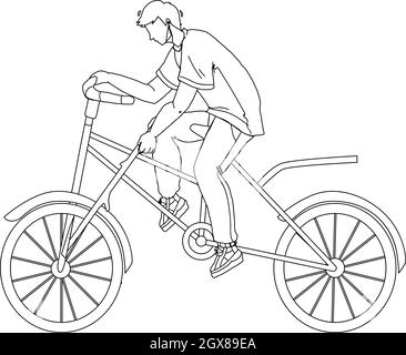 Stupidità Boy ha messo parlato in bicicletta ruota Vector Illustrazione Vettoriale