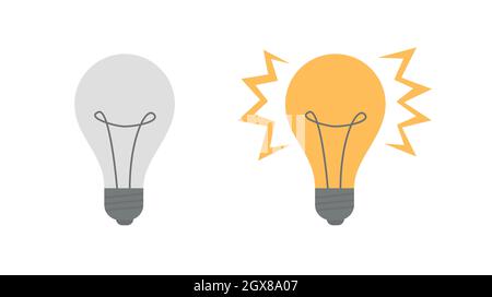 Lampadina accesa e spenta in stile piatto Illustrazione Vettoriale
