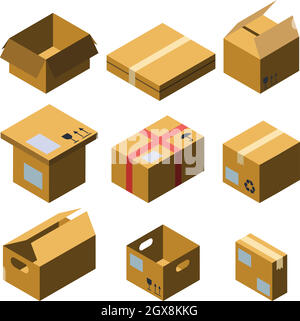 Scatola di cartone Set di raccolta di diverse dimensioni Vector Illustrazione Vettoriale