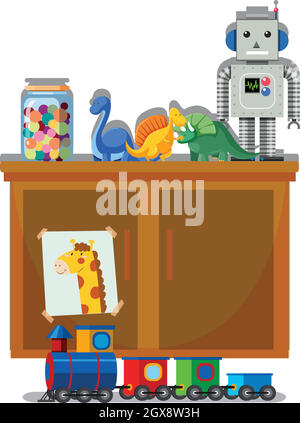 Giocattolo e armadio sfondo bianco Illustrazione Vettoriale