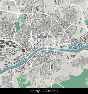 Mappa della città urbana di Francoforte sul meno. Illustrazione vettoriale, cartellone in scala di grigi della mappa di Francoforte. Immagine della mappa stradale con strade, vista dell'area metropolitana della città Illustrazione Vettoriale