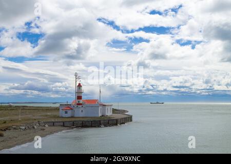 Punta Delgada lighthouse, stretto di Magellano cileno transfrontalieri. Il Cile landmark Foto Stock