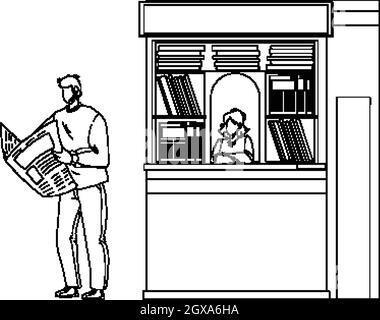 Giornale Reading Man vicino Street Newsstand Vector Illustrazione Vettoriale