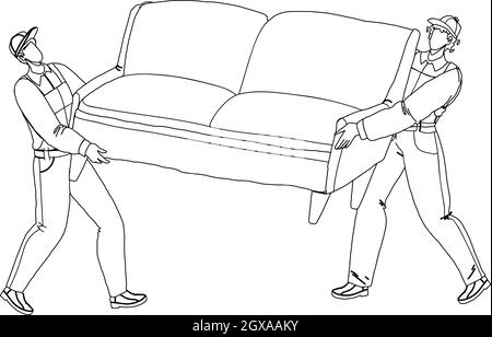 I Movers portano il divano e si spostano in New House Vector Illustrazione Vettoriale