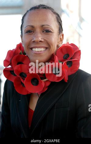 Kelly Holmes ha lanciato l'appello britannico di papavero della Legione sul terrapieno fuori dal municipio, giovedì 21 ottobre. Foto Stock