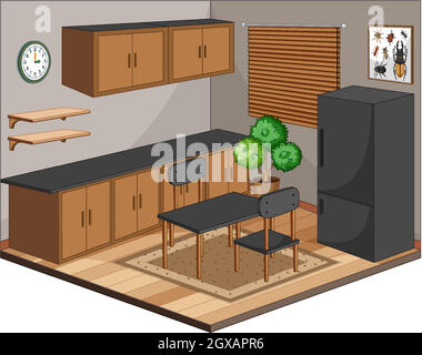 Interni della sala da pranzo con mobili in stile moderno Illustrazione Vettoriale