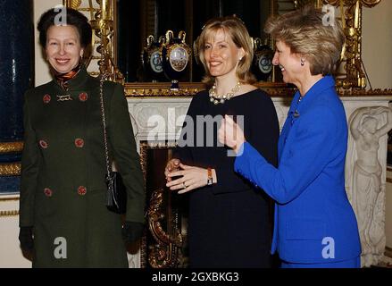 La principessa reale, la contessa di Wessex e la duchessa di Gloucester parlano alla reception e pranzo per le donne Achievers tenuto dalla regina a Buckingham Palace a Londra. Foto Stock