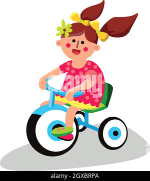 Vettore bici triciclo di riding della ragazza piccola del toddler Illustrazione Vettoriale