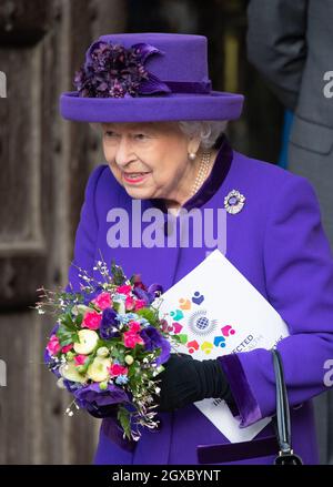 La Regina Elisabetta II partecipa al servizio del Commonwealth Day presso l'abbazia di Westminster a Londra il 11 marzo 2019. Foto Stock