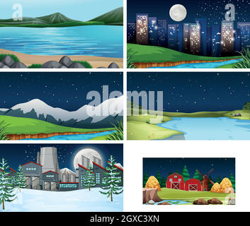 Set di scene in ambiente naturale Illustrazione Vettoriale