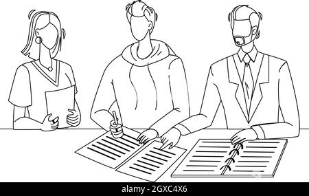 Uomo firma documento notaio da Signature Vector Illustrazione Vettoriale