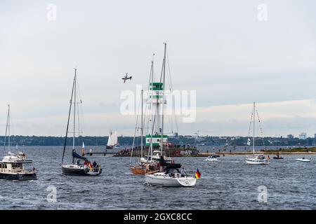 Kiel, 4. Oktober 2021, Marinestützpunkt Kiel-Wik. Willkommen zu Hause! Segelschulschiff „Gorch Fock“ kehrt Zurück in den Heimathafen Kiel. Foto Stock