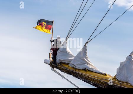 Kiel, 4. Oktober 2021, Marinestützpunkt Kiel-Wik. Willkommen zu Hause! Segelschulschiff „Gorch Fock“ kehrt Zurück in den Heimathafen Kiel. Foto Stock