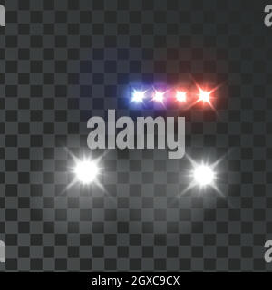 Luce di polizia e sirena illuminate per auto Illustrazione Vettoriale