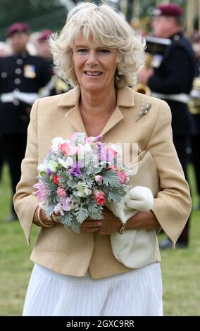 Camilla, Duchessa della Cornovaglia, visita il Sandringham Flower Show, nella tenuta di Sandringham, a Norfolk. Foto Stock