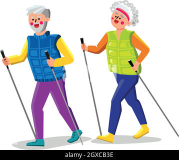 Nordic Walking esercizio di Senior Couple Vector Illustration Illustrazione Vettoriale