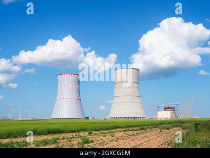 La centrale atomica di Astravets in costruzione Foto Stock