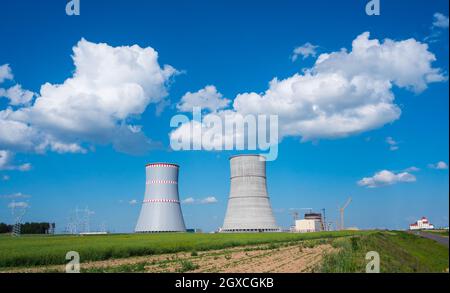 La centrale atomica di Astravets in costruzione Foto Stock