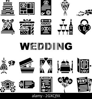 Wedding Day Accessory Collection icone Set Vector Illustrazione Vettoriale