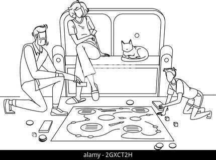 Gioco da tavolo per famiglie sul pavimento della stanza Vector Illustrazione Vettoriale