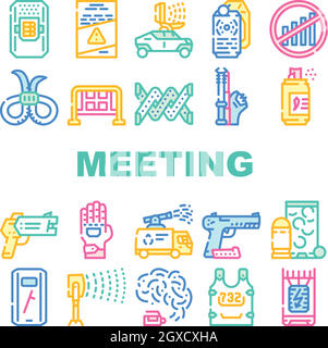 Protesta Meeting Event Collection icone Set Vector Illustrazione Vettoriale