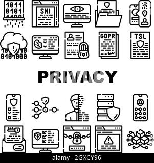 Informativa sulla privacy Proteggi collezione icone Imposta vettore Illustrazione Vettoriale