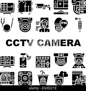 Icone della raccolta di sicurezza della telecamera CCTV Imposta vettore Illustrazione Vettoriale