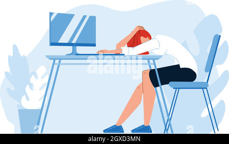 Donna di affari addormentata alla scrivania in Office Vector Illustrazione Vettoriale