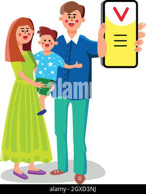 Uomo con famiglia che mostra Smart Phone App Vector Illustrazione Vettoriale