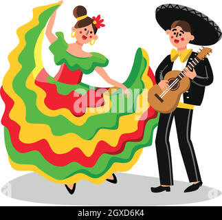 Mariachi Man Musician e Woman Dancing Vector Illustrazione Vettoriale