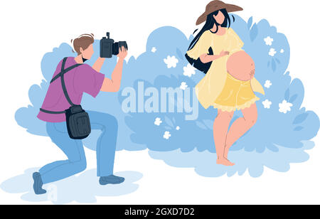 Donna incinta fare foto fotografo vettore piatto Illustrazione Vettoriale