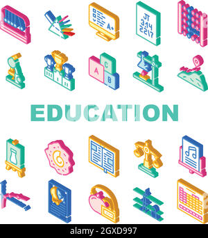 Icone della collezione Education Science Imposta illustrazioni vettoriali Illustrazione Vettoriale