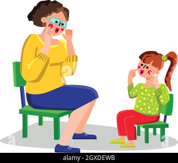 Speech Therapist Teaching Letter Small Girl Vector Illustrazione Vettoriale