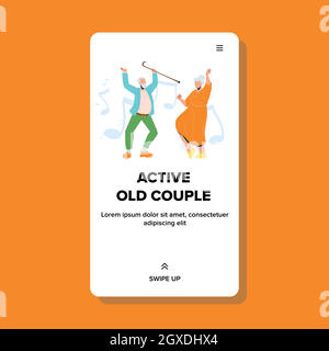 Active Old Couple Dancing Dance Funny Time Vector Illustrazione Vettoriale