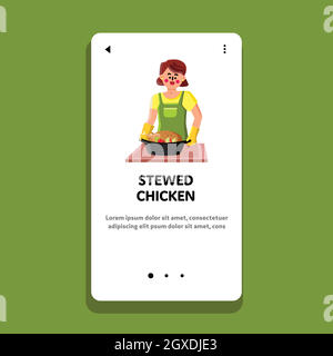 Pollo stufato con verdure Cooking Girl Vector Illustrazione Vettoriale