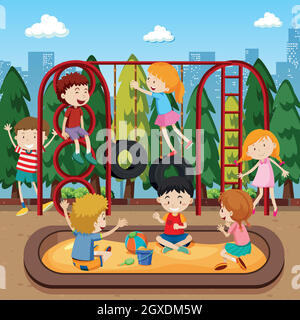 Bambini che giocano nel parco giochi Illustrazione Vettoriale