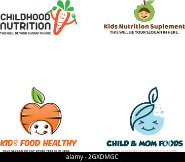 bambini sano vitamina vegetale supplemento logo design Illustrazione Vettoriale