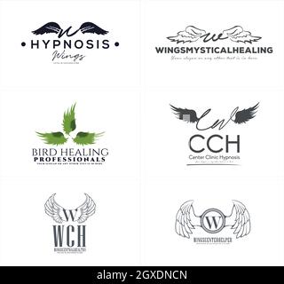 Una serie di modelli di design con logo Wings Illustrazione Vettoriale