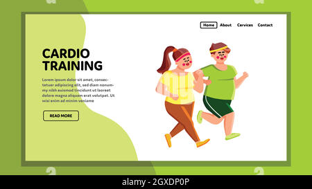 Cardio addestramento uomo sovrappeso e donna vettore Illustrazione Vettoriale