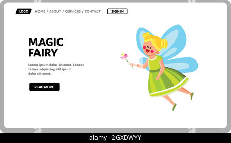 Magic Fairy Princess volare con Flower Vector Illustrazione Vettoriale