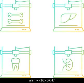 Set di icone vettoriali lineari a gradiente per bioptizzazione tridimensionale Illustrazione Vettoriale