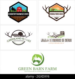 Un set di disegno di logo fattoria agricola Illustrazione Vettoriale