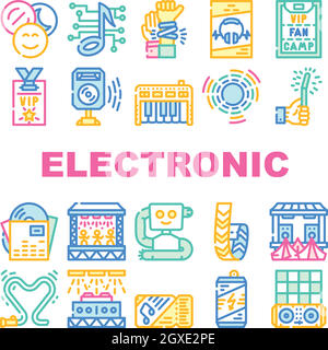 Electronic Dance Music Collection icone Set Vector Illustrazione Vettoriale