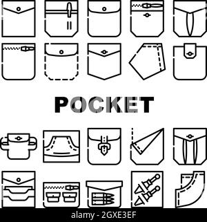 Patch Pocket Abbigliamento Collezione icone Set Vector Illustrazione Vettoriale