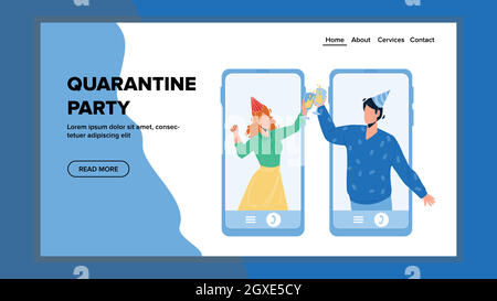 Quarantine Party Celebration con Friends Vector Illustrazione Vettoriale