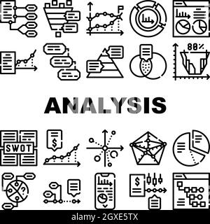 Icone della raccolta di diagrammi di analisi dei dati Imposta vettore Illustrazione Vettoriale
