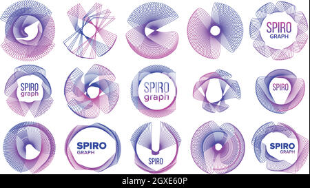 Simboli ornamentali astratti Spirografi Imposta illustrazioni vettoriali Illustrazione Vettoriale